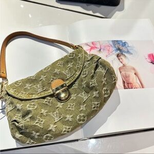 Louis Vuitton Olive Green Denim Hobo bag